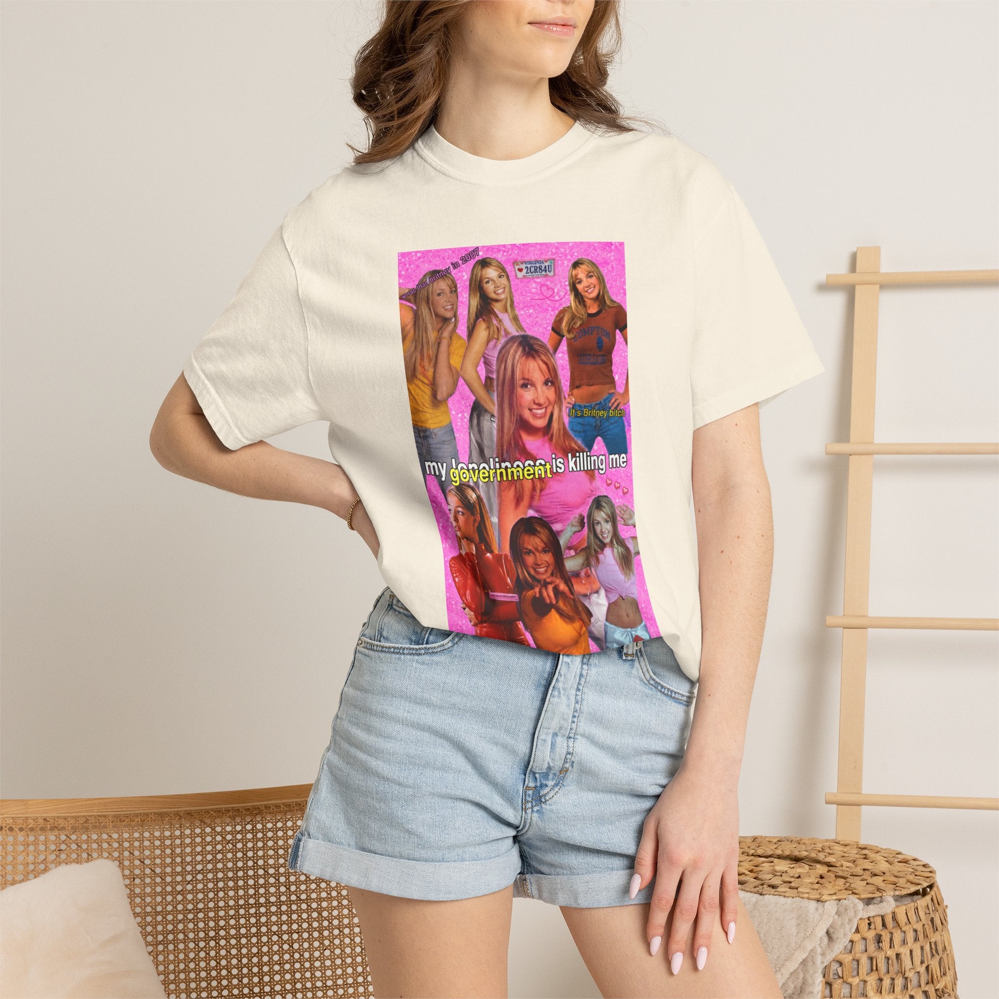 Cotton Y2K Britney Spears "My Loneliness Is Killing Me" meme T-shirt with graphic print, casual fashion top.