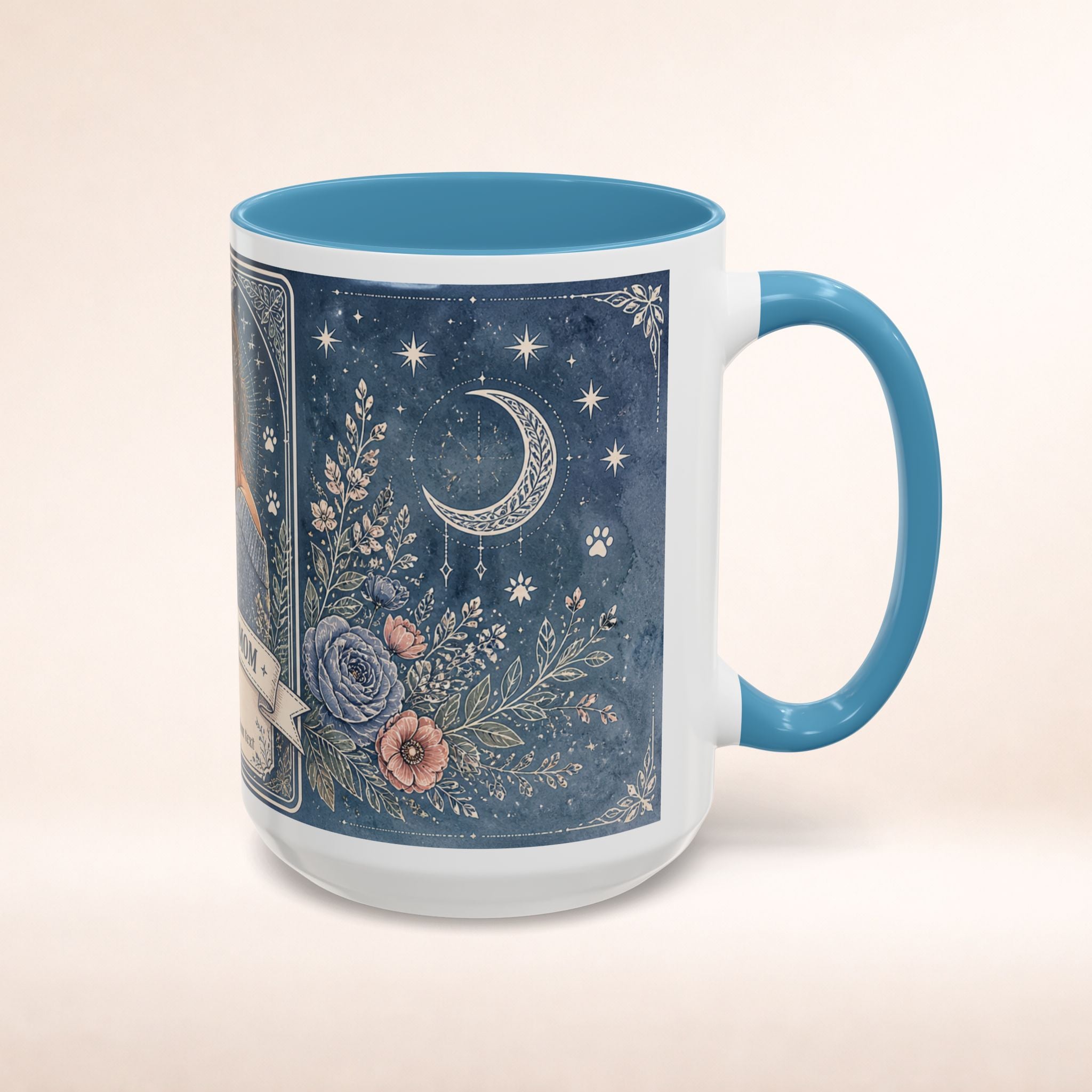 Personalized 'The Corgi Mom' tarot card coffee mug featuring a cute dog mom design, perfect for Corgi lovers.