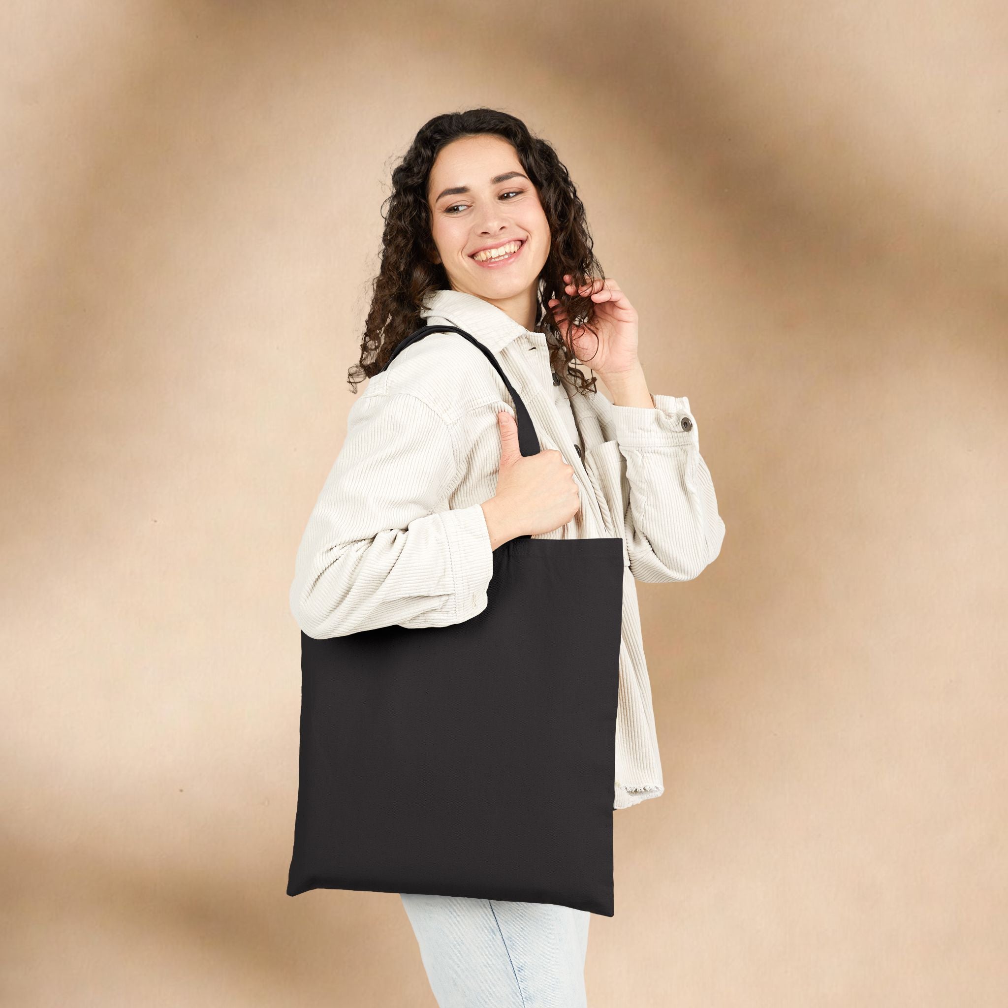 Social justice tote bag with "If you are neutral you have chosen the oppressors" slogan, featuring Lady Justice design, by Printify.