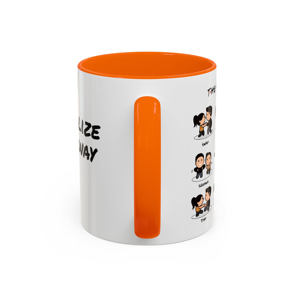 Friends-inspired funny "The Routine" accent coffee mug with printed design, ideal for fans of the TV show and coffee lovers.