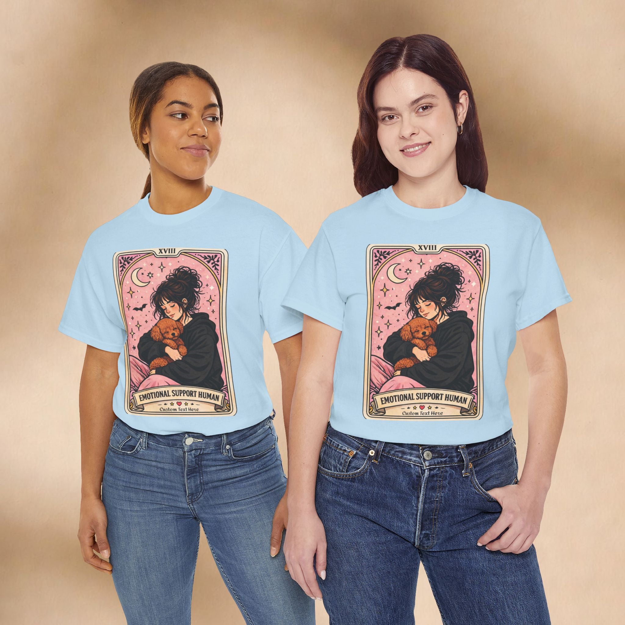 Personalized humorous dog mom T-shirt featuring a tarot-inspired design, perfect for poodle moms seeking comfort and support.