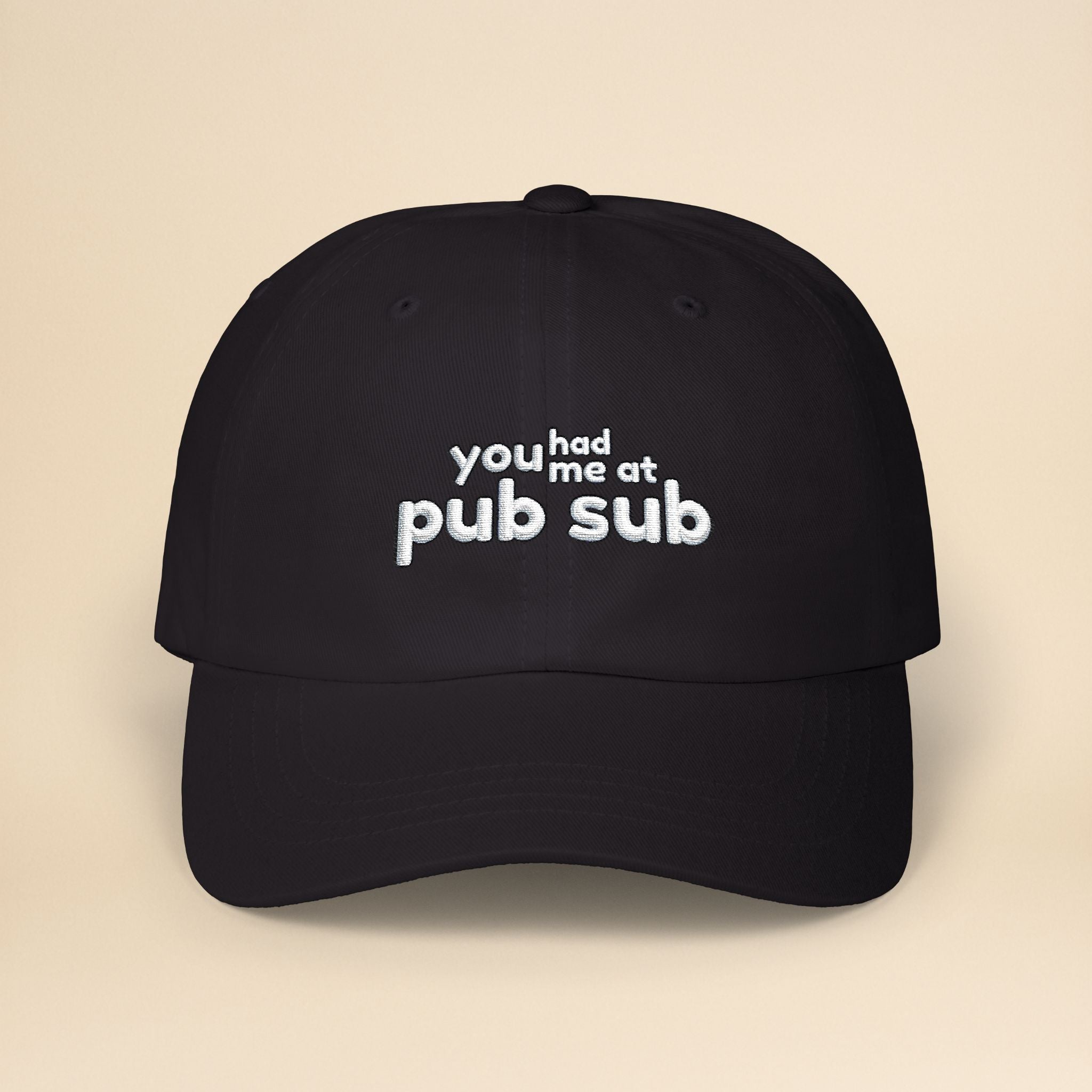 Premium embroidered cotton Florida Pub Sub sandwich hat with "You Had Me At Pub Sub" design, perfect for casual wear.