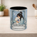 Personalized Chow Chow Mom tarot card mug with custom name, featuring a Chow Chow dog image, perfect for dog lovers and dog moms.