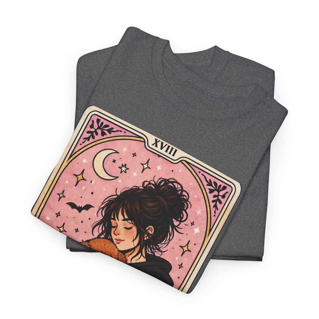 Personalized emotional support T-shirt featuring a funny dog mom and tarot aesthetic design, perfect for poodle moms seeking comfort.