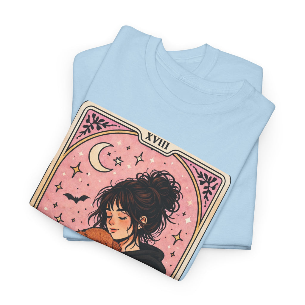 Custom emotional support T-shirt featuring a funny dog mom and tarot aesthetic design, perfect for poodle moms and anxiety comfort.