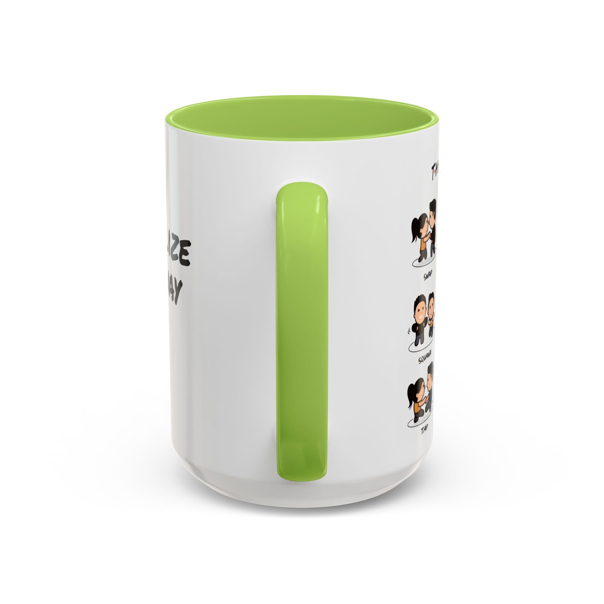 Friends-inspired funny "The Routine" accent coffee mug with a humorous quote and colorful design on a ceramic mug.