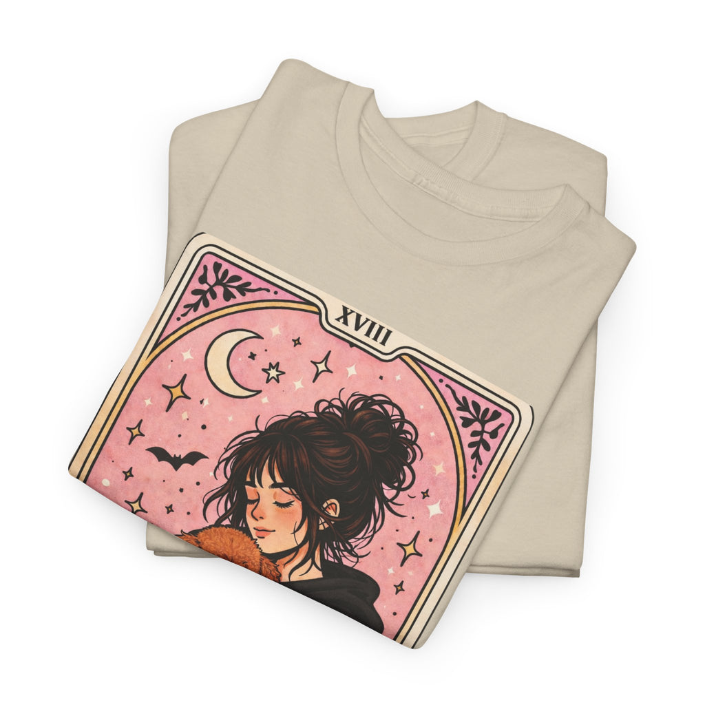 Personalized emotional support human T-shirt featuring a funny dog mom tarot design, ideal for poodle moms and anxiety comfort.