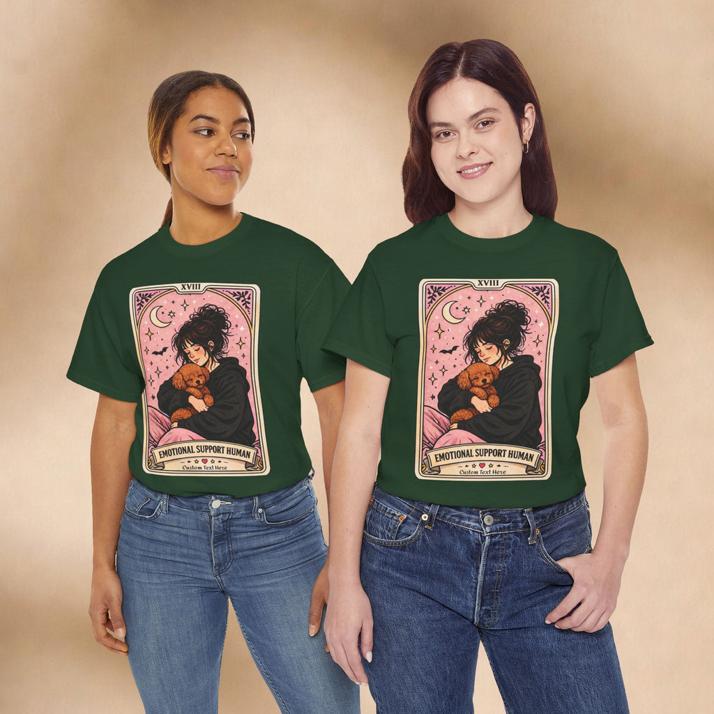 Custom personalized emotional support T-shirt featuring a funny dog mom tarot design, perfect for poodle moms and anxiety comfort.