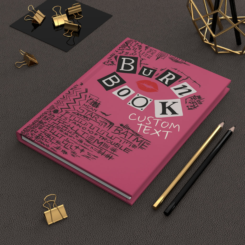 Personalized pink Y2K aesthetic burn book journal with custom design, featuring a paper notebook with colorful, trendy style.