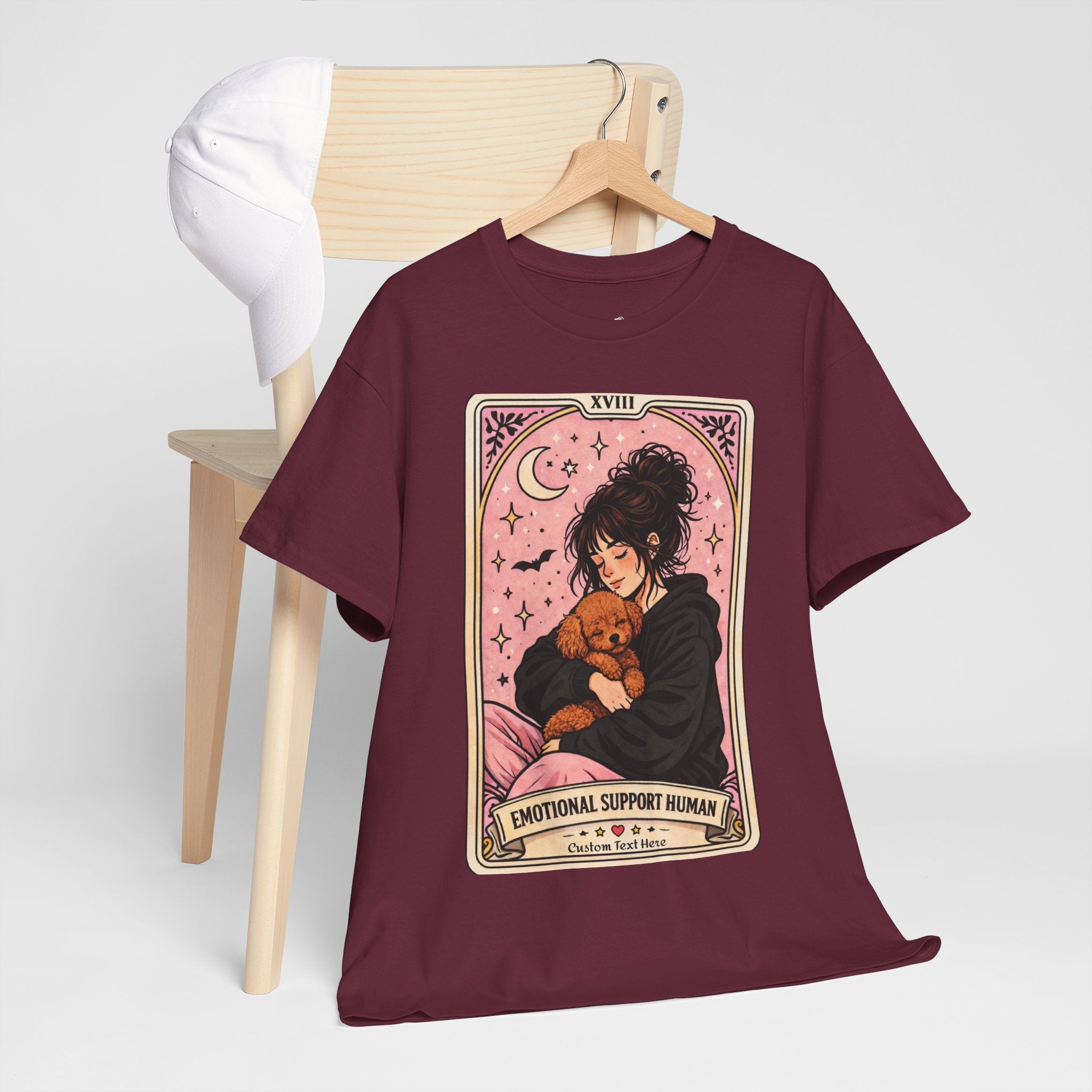 Custom personalized emotional support T-shirt featuring a humorous dog mom design with tarot and poodle motifs, comfortable and stylish.