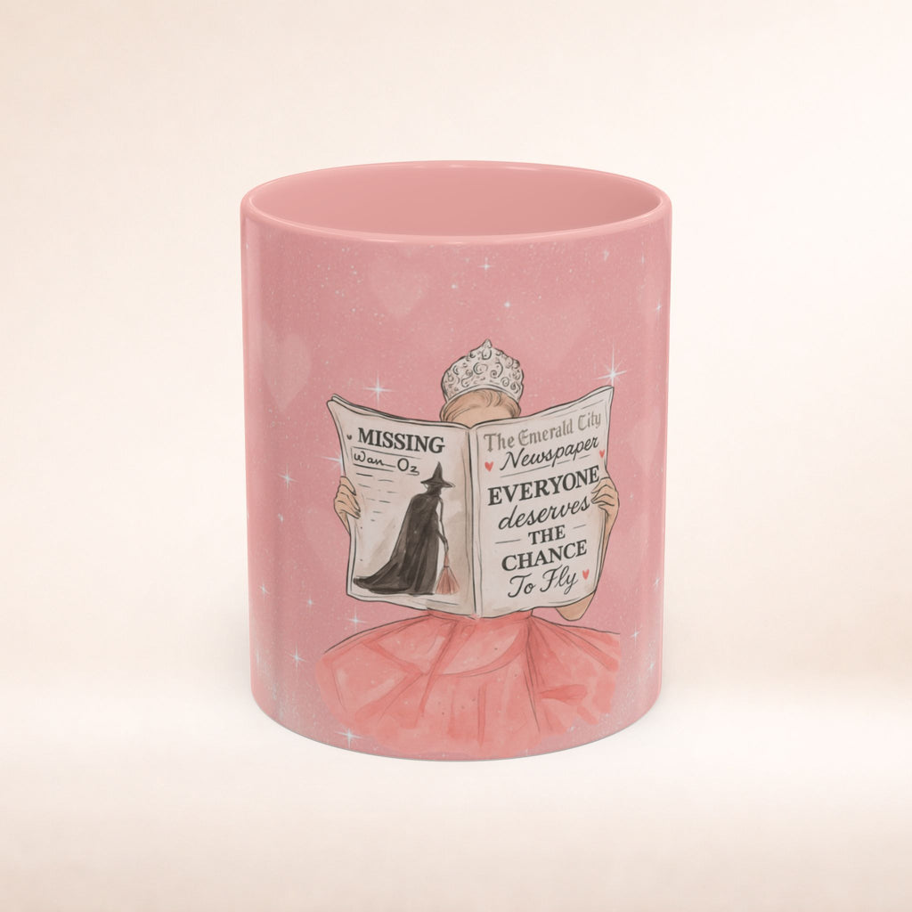 Pink "Everyone Deserves to Fly" coffee mug by Printify featuring musical fan design with a colorful, artistic style.