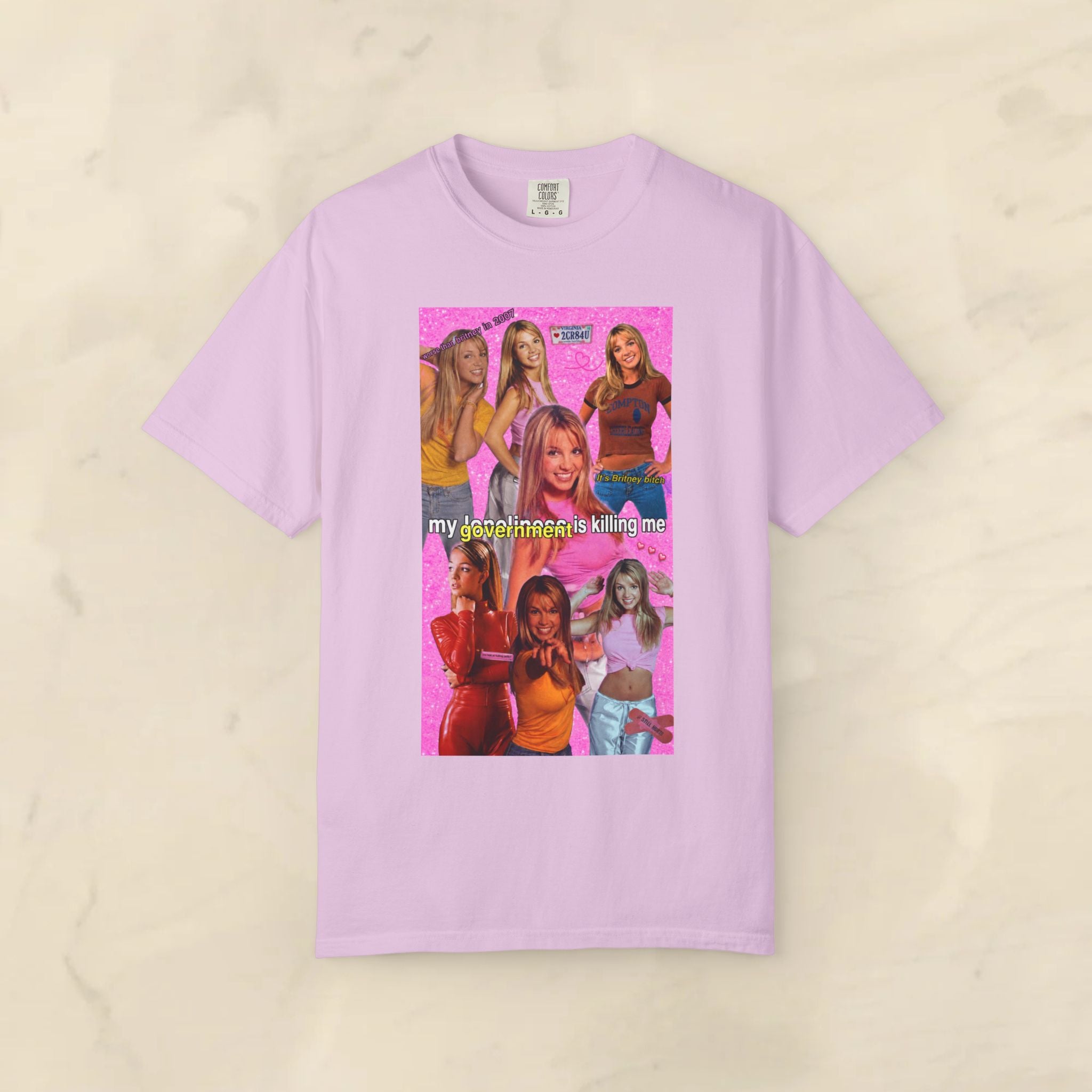 Cotton Y2K Britney Spears "My Loneliness Is Killing Me" government meme T-shirt with graphic print on white fabric