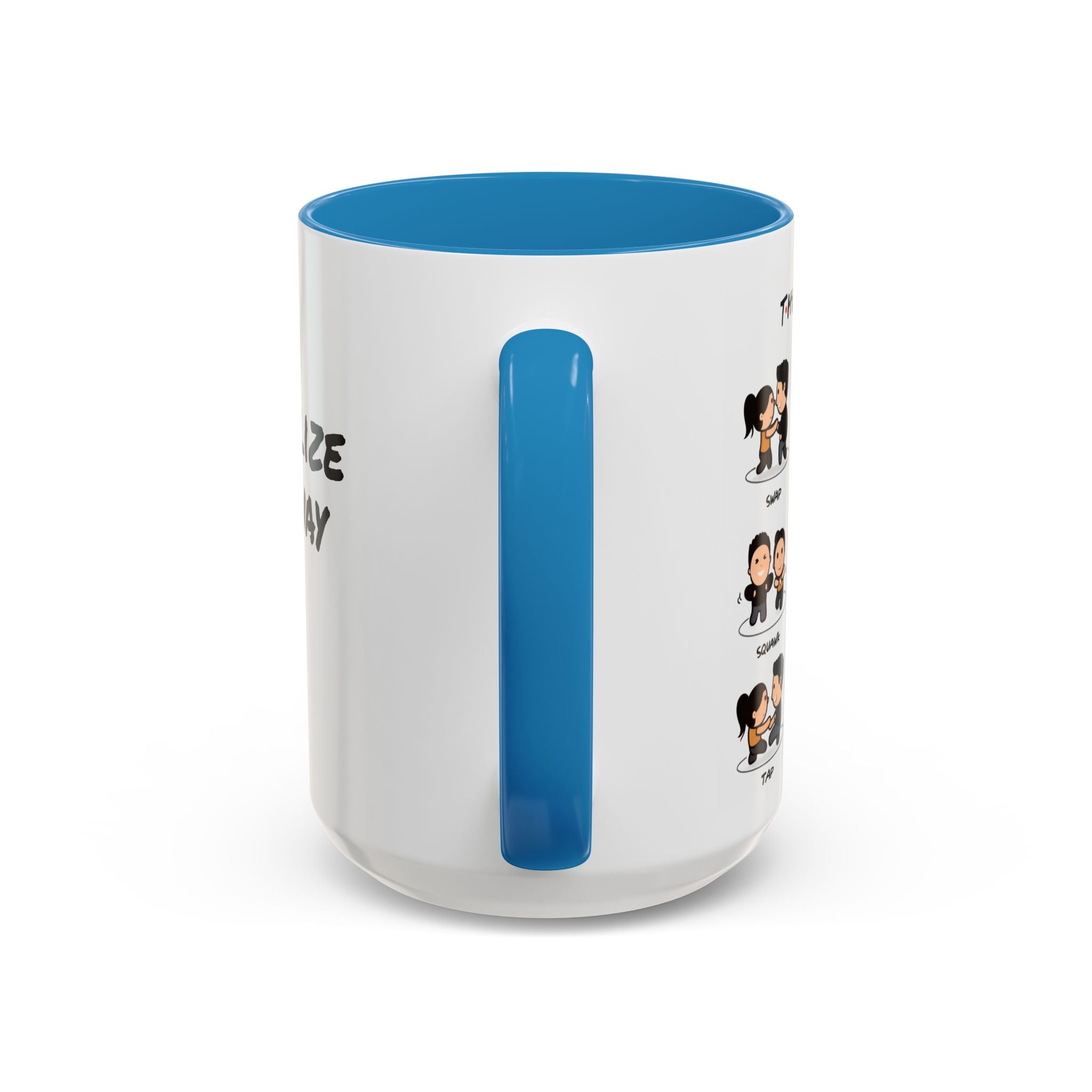 Friends-inspired funny "The Routine" accent coffee mug by Printify, featuring a humorous quote and classic mug design.