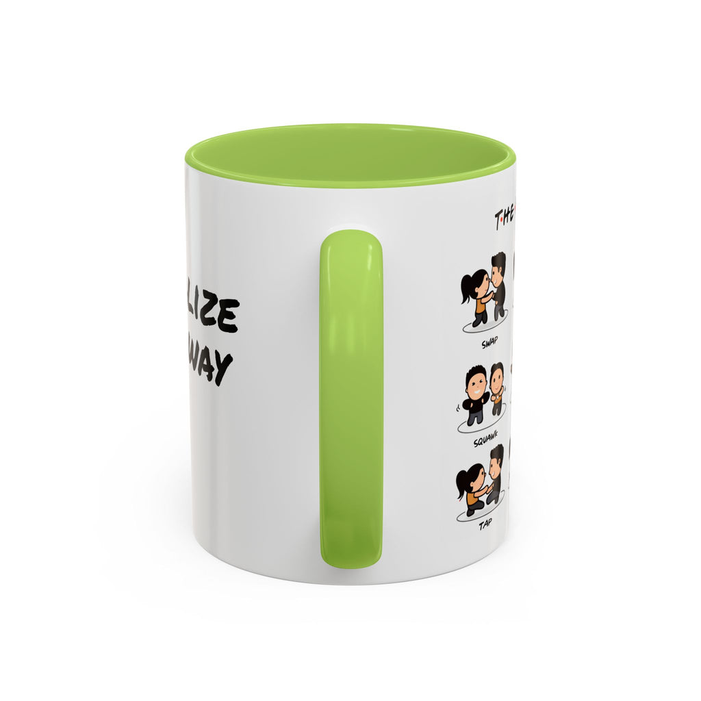Friends-inspired funny "The Routine" accent coffee mug by Printify, featuring a humorous quote and classic mug shape.