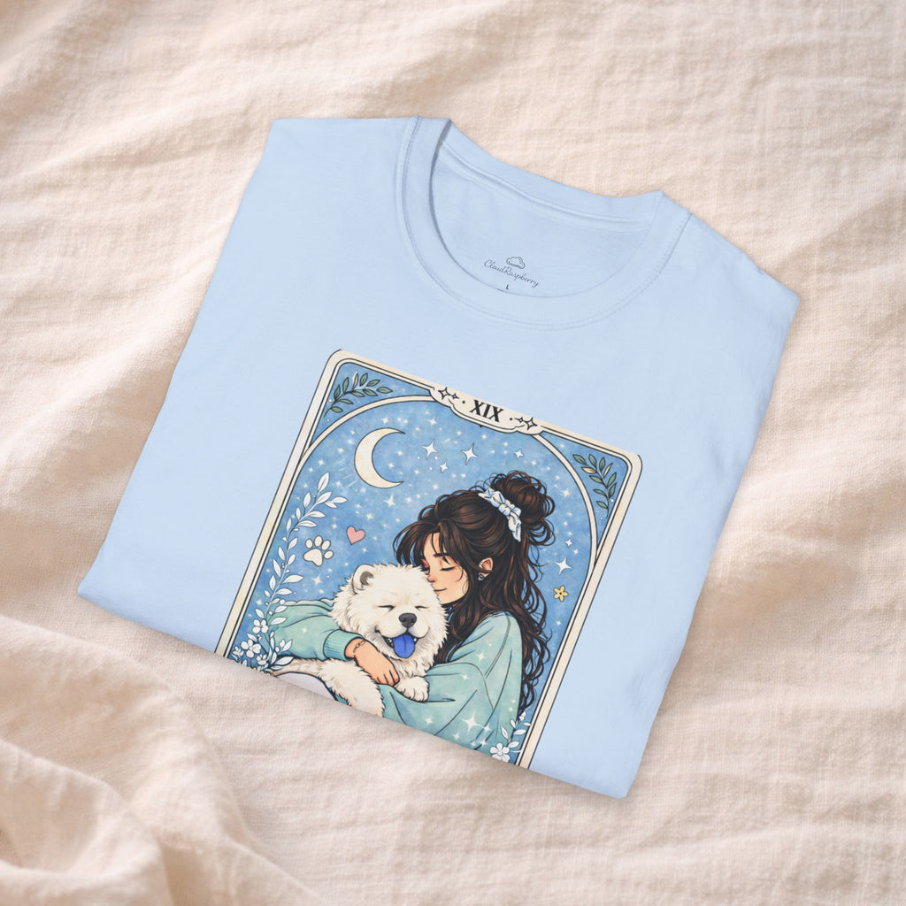 Personalized Chow Chow Mom T-shirt featuring a custom dog lover design with a tarot card style and space for a custom name.