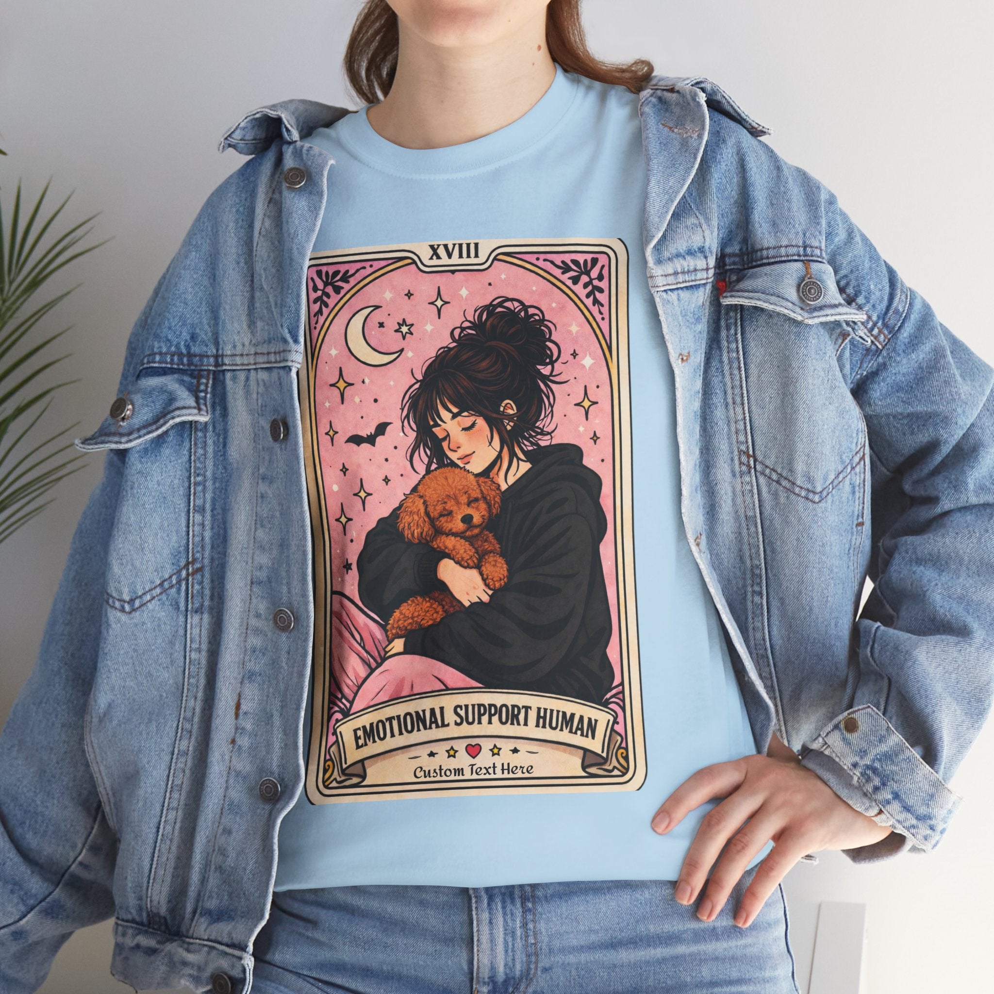 Personalized emotional support T-shirt with humorous dog mom and tarot design, featuring a poodle graphic for anxiety comfort.