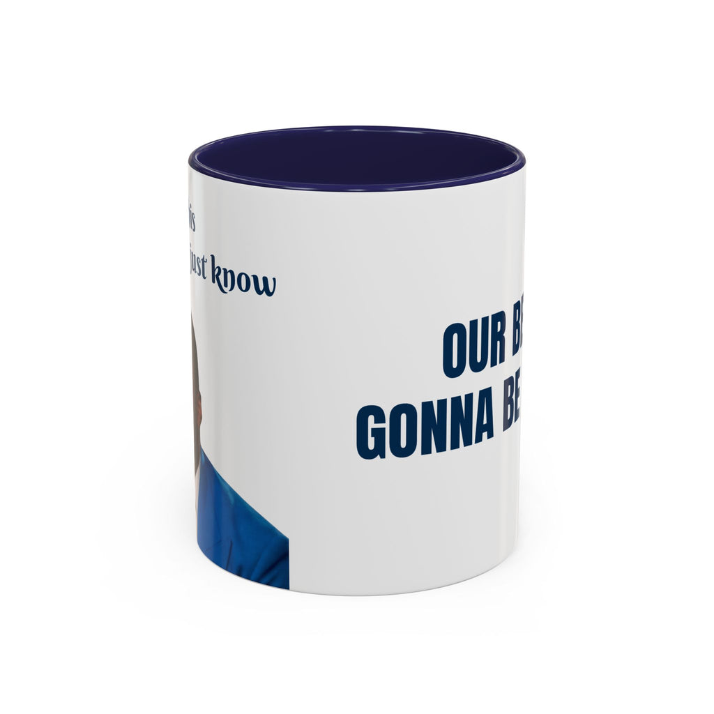 Black ceramic coffee mug with white text reading "Our Beef Is Gonna Be Forever" in bold font, 11oz or 15oz size, Printify brand.