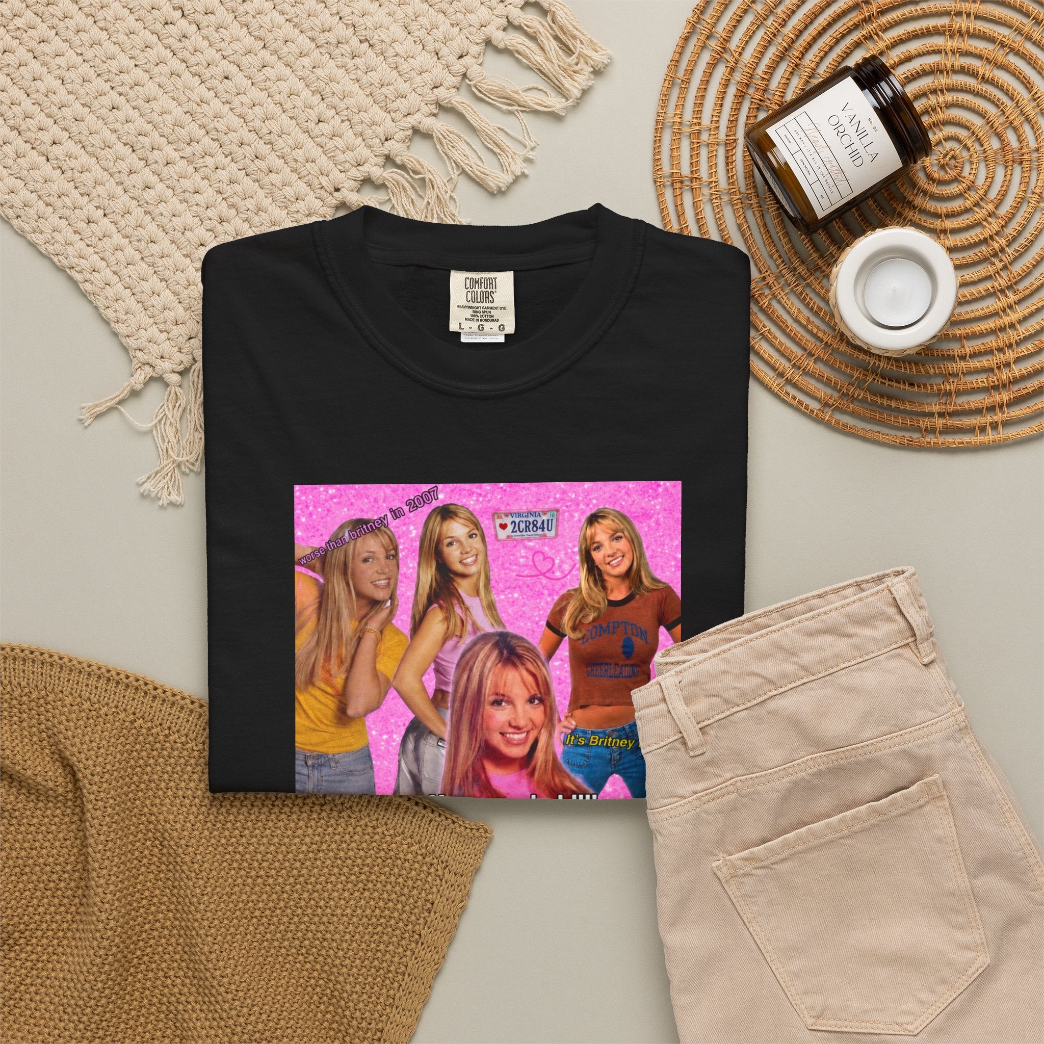 Cotton Y2K Britney Spears "My Loneliness Is Killing Me" government meme T-shirt, white with bold black text, casual fit.