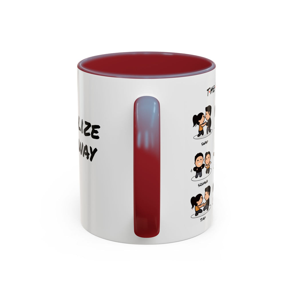 Friends-inspired funny 'The Routine' accent coffee mug with printed design, perfect for fans of the TV series.