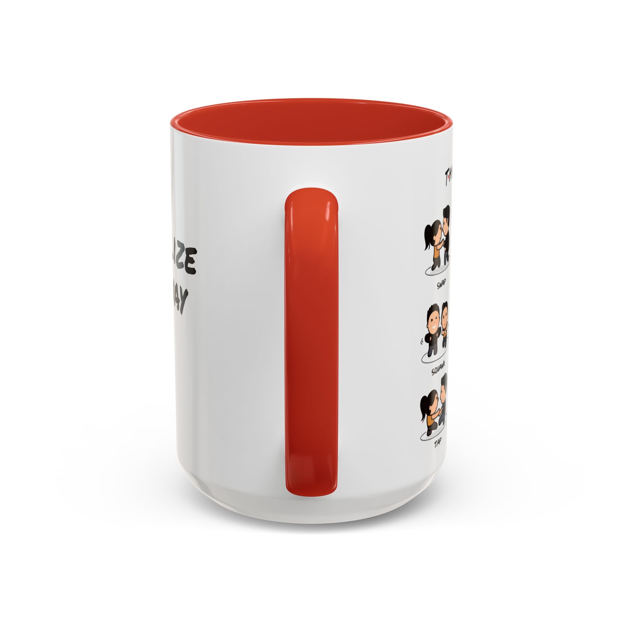 Friends-inspired funny "The Routine" accent coffee mug by Printify, featuring a witty quote and a classic mug design.