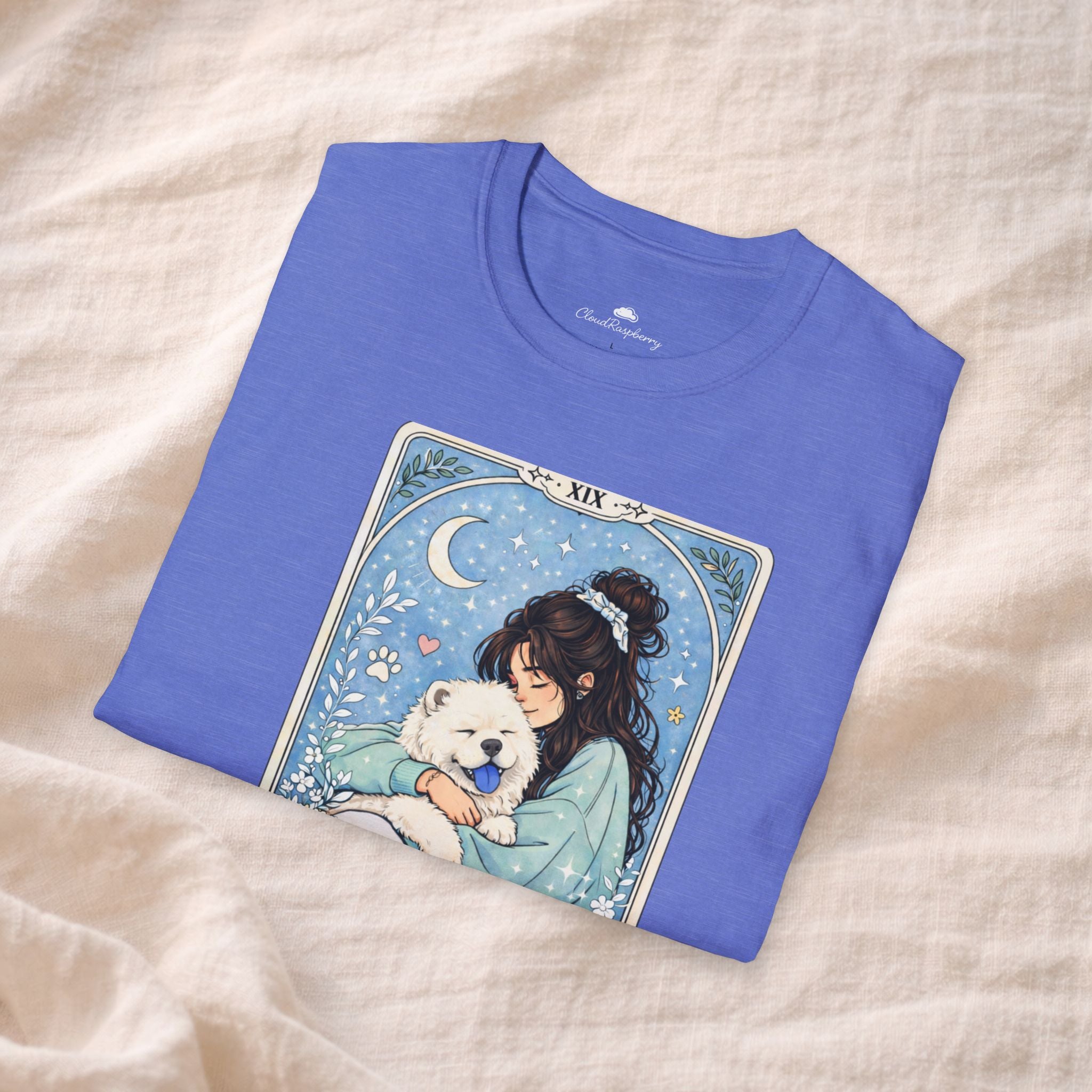 Custom Chow Chow Mom T-shirt with personalized name and tarot card design, perfect for dog lovers and Chow Chow enthusiasts.