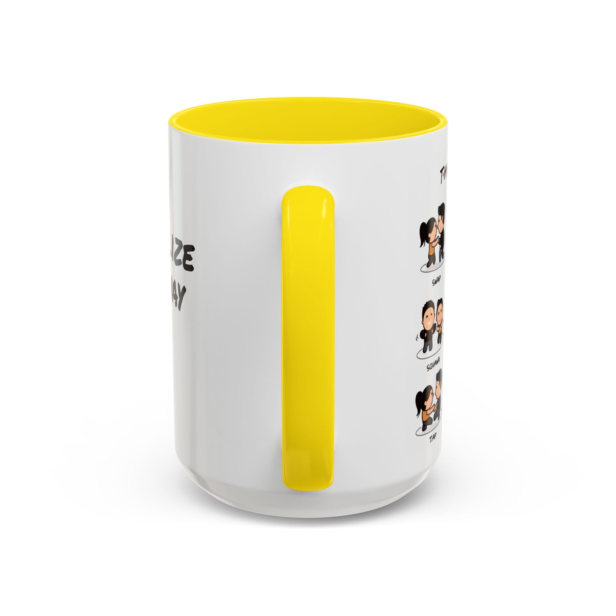 Friends-inspired funny "The Routine" accent coffee mug featuring a humorous quote and colorful design, perfect for fans of the TV show.