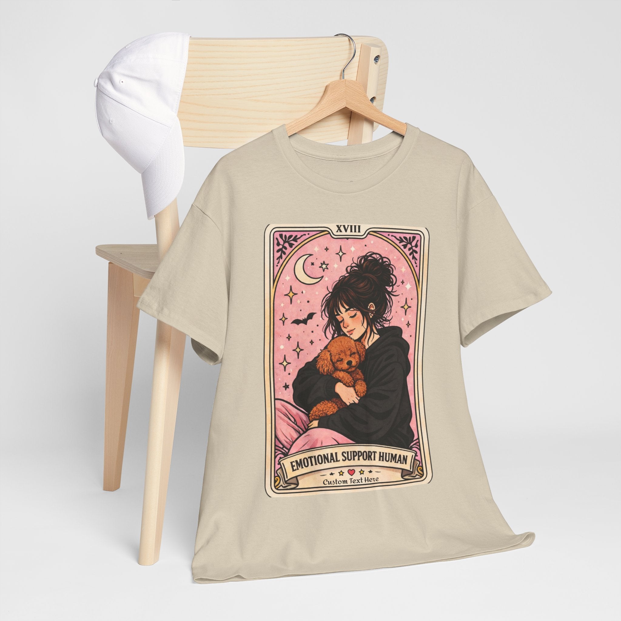 Personalized emotional support T-shirt featuring a funny dog mom tarot design, ideal for poodle moms needing comfort.