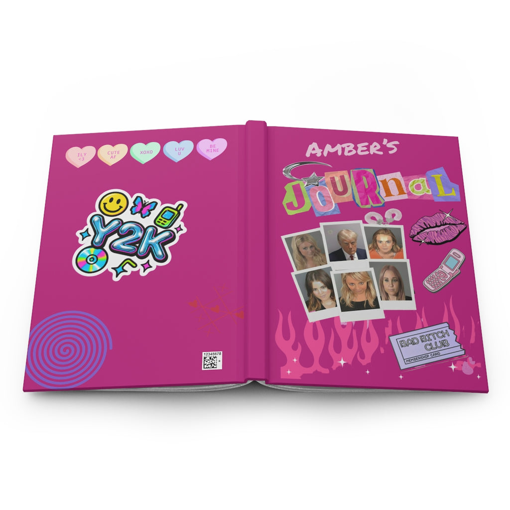 Personalized Y2K celebrity mugshot journal with "Bad Bitch Club" design, bimbo aesthetic notebook for 2000s-inspired paper gift