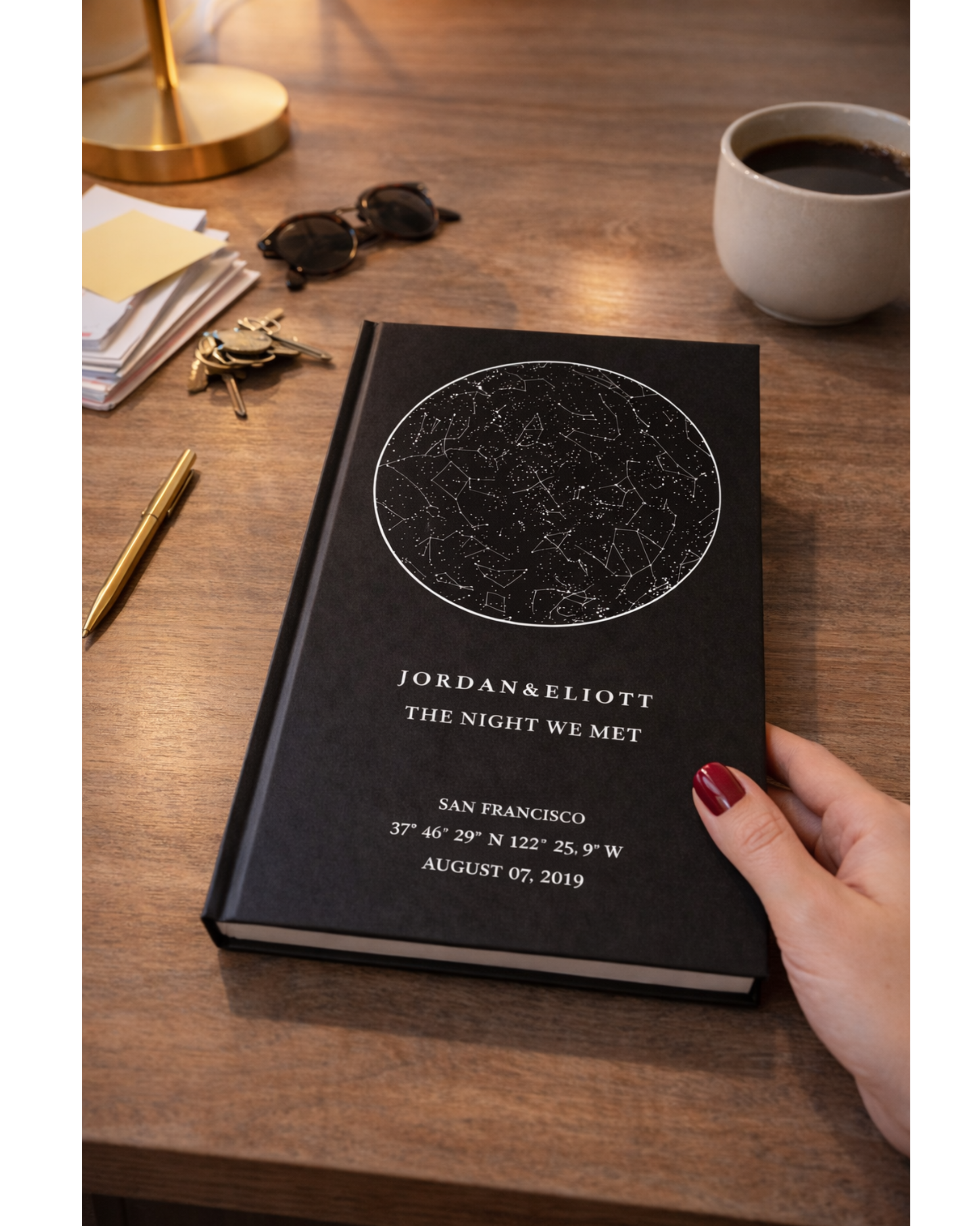 Custom Star Map journal by Printify featuring a night sky design, perfect for capturing memories and personal notes.