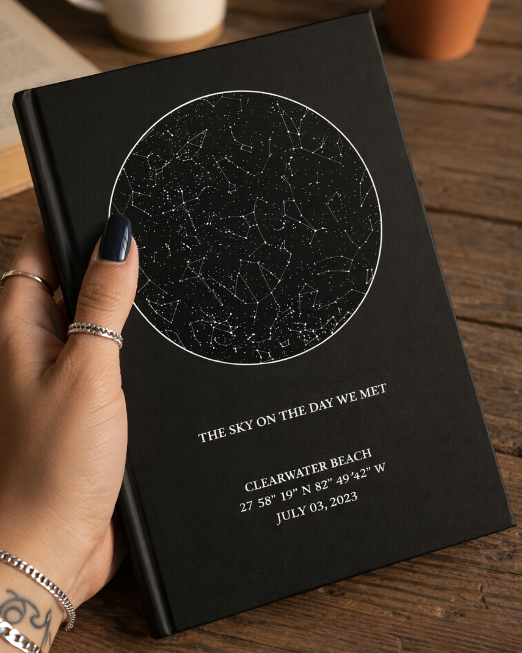 Custom star map journal by Printify featuring a night sky design, perfect for writing or gifting on special nights.