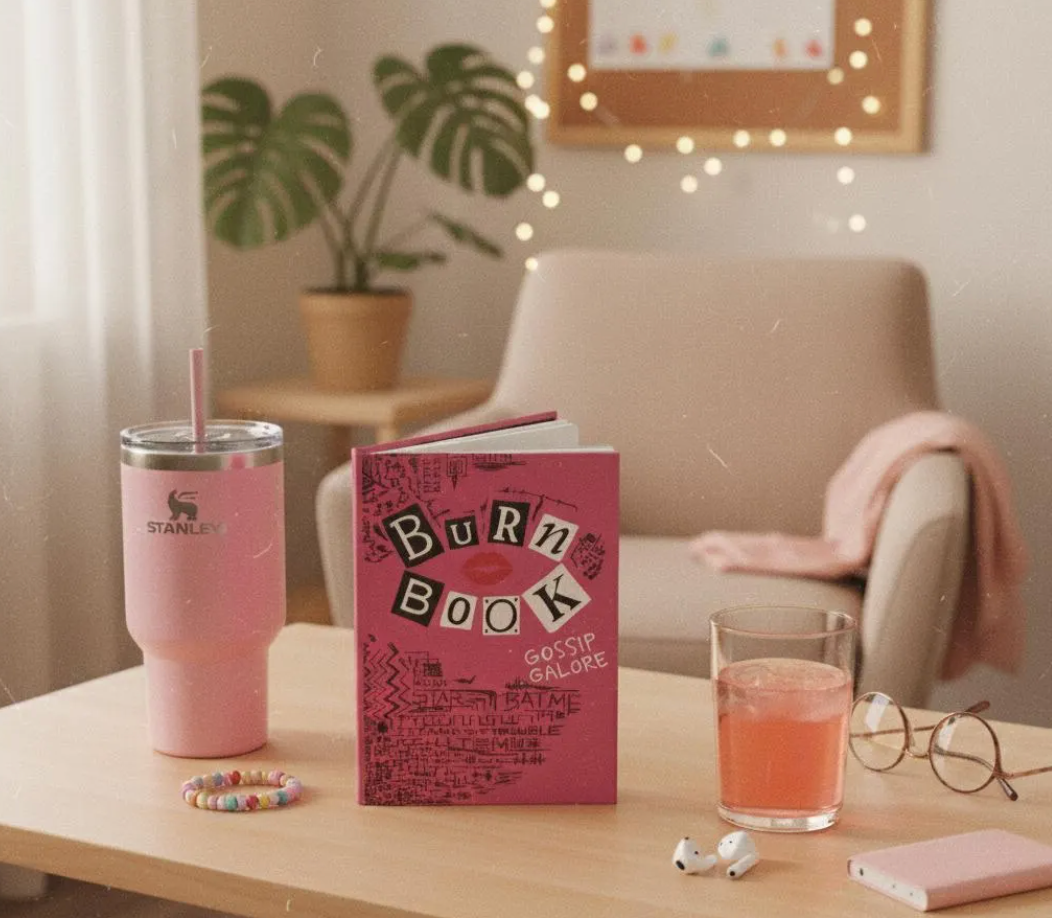 Personalized pink Y2K aesthetic burn book journal by Printify with custom cover design and paper pages for writing.