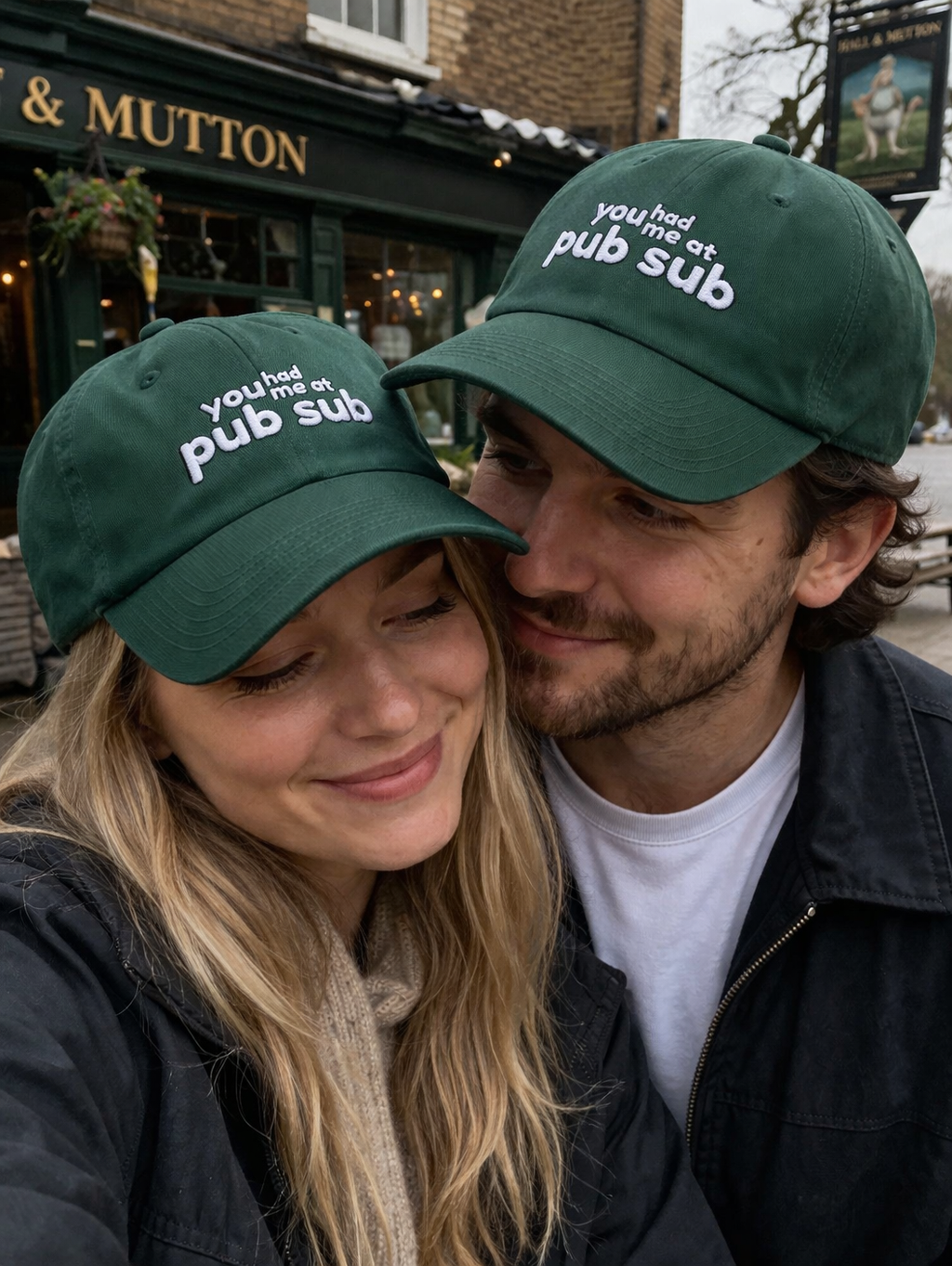Premium cotton hat with embroidered "You Had Me At Pub Sub" slogan, Florida Pub Sub Sandwich Cap by Printify.