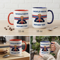Printify sarcastic Trump mug with humorous "I Would Never Deport You" political meme design, perfect for gift-giving.