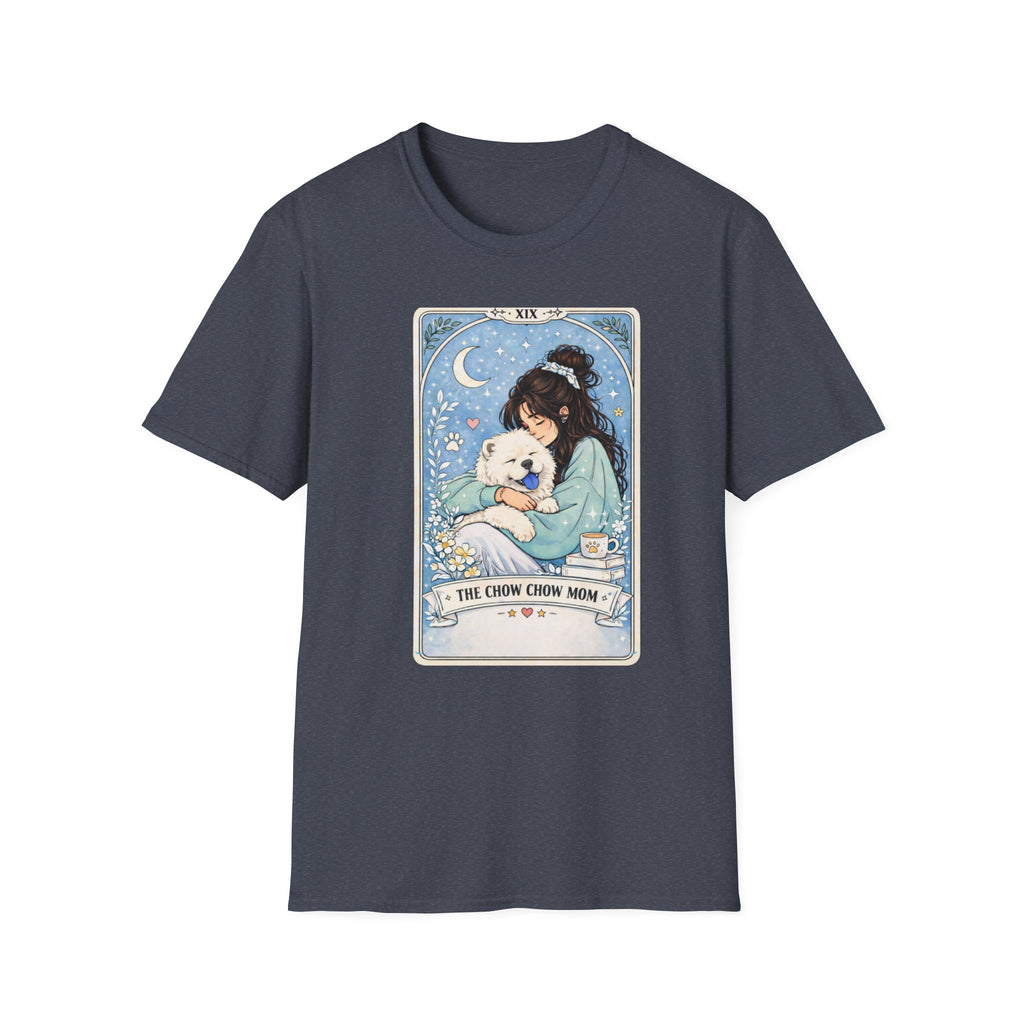 Personalized Chow Chow Mom tarot card t-shirt featuring custom name and dog lover design, ideal for Chow Chow enthusiasts.