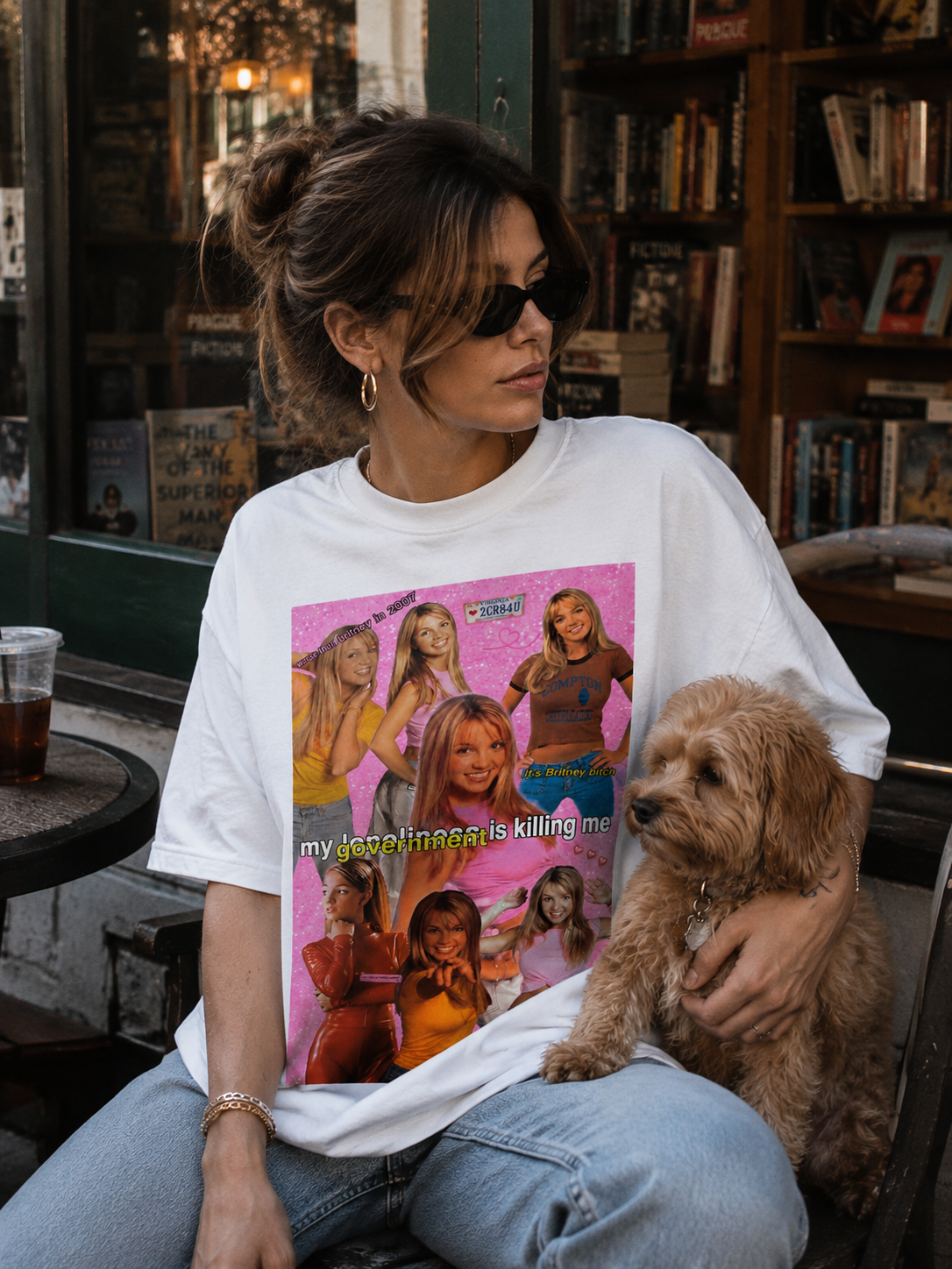 Cotton T-shirt with Y2K Britney Spears "My Loneliness Is Killing Me" meme design, featuring printed text and casual fit.