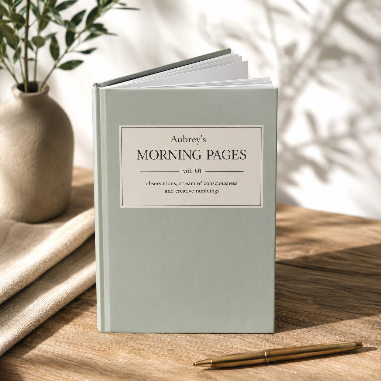 Custom Morning Pages Journal Vol. 01 by Printify, hardcover personalized guided reflection notebook with minimalist design.