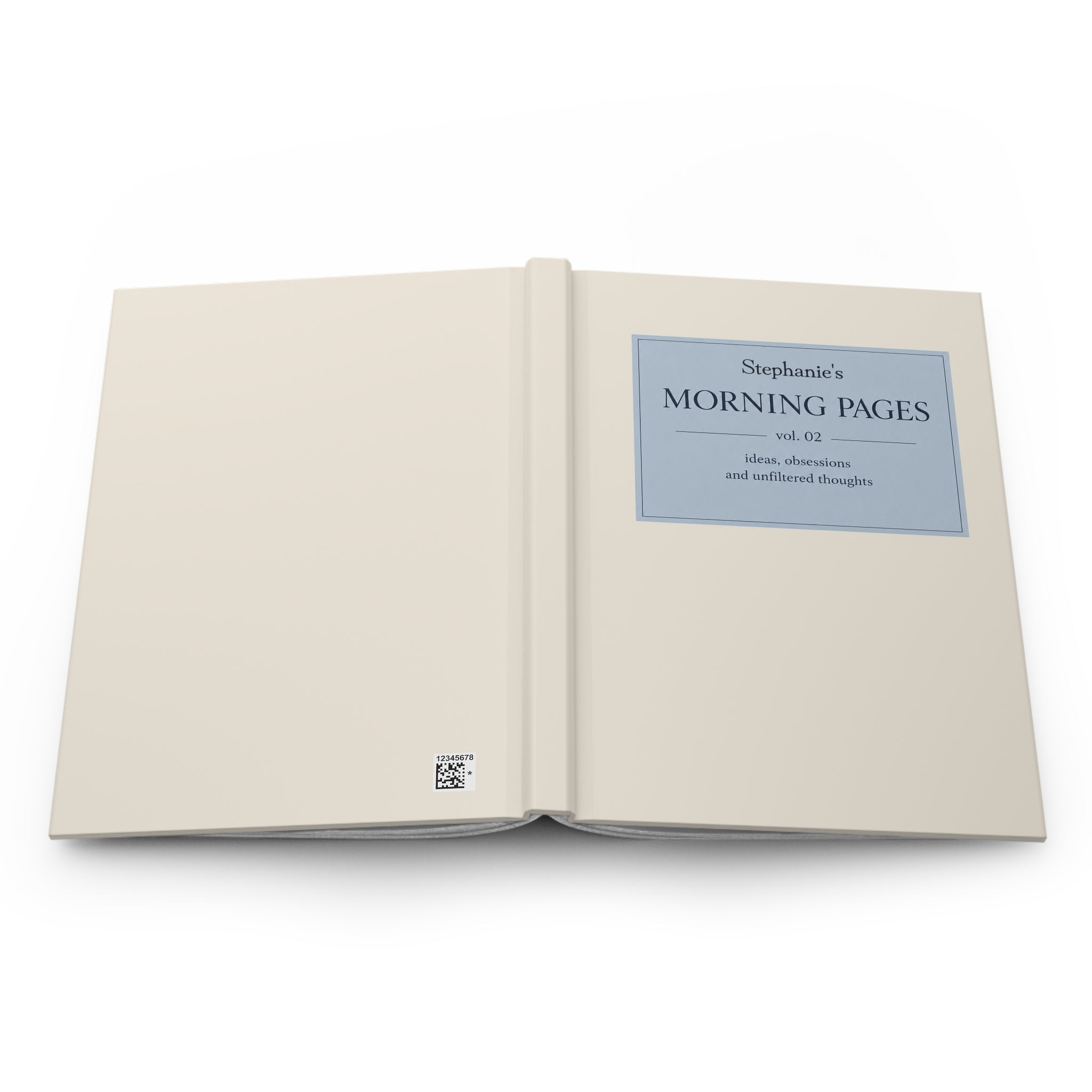 Custom Morning Pages Journal Vol. 02 by Printify, hardcover personalized minimalist guided reflection notebook with blank pages.