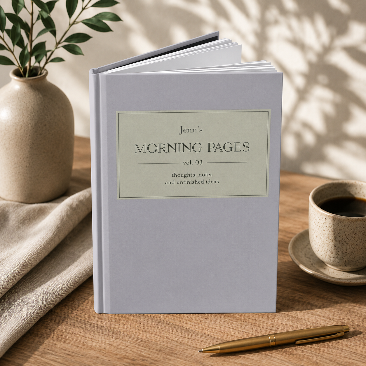 Custom Morning Pages Journal Vol. 03 by Printify, hardcover minimalist reflection notebook with guided writing prompts.