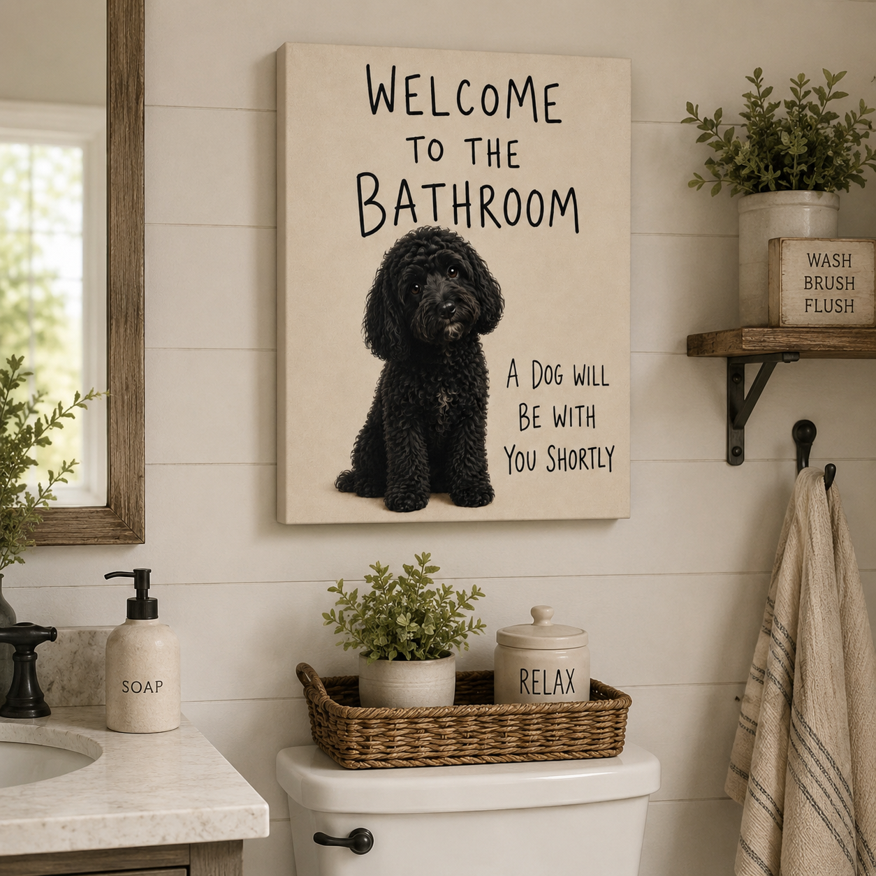 Black Cockapoo Bathroom Wall Art | Welcome to the Bathroom | Funny Dog Lover Decor