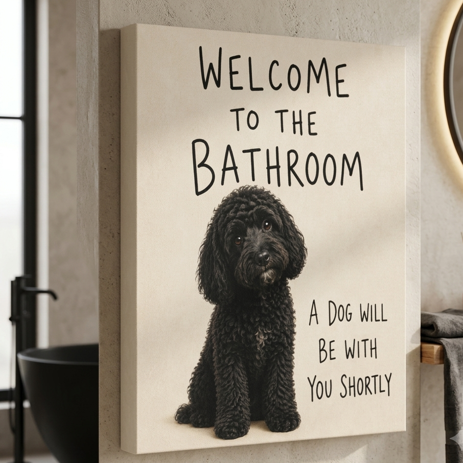 Black Cockapoo Bathroom Wall Art | Welcome to the Bathroom | Funny Dog Lover Decor
