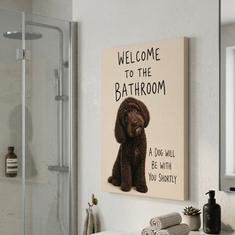 Chocolate Cockapoo Bathroom Wall Art | Welcome to the Bathroom | Funny Dog Lover Decor