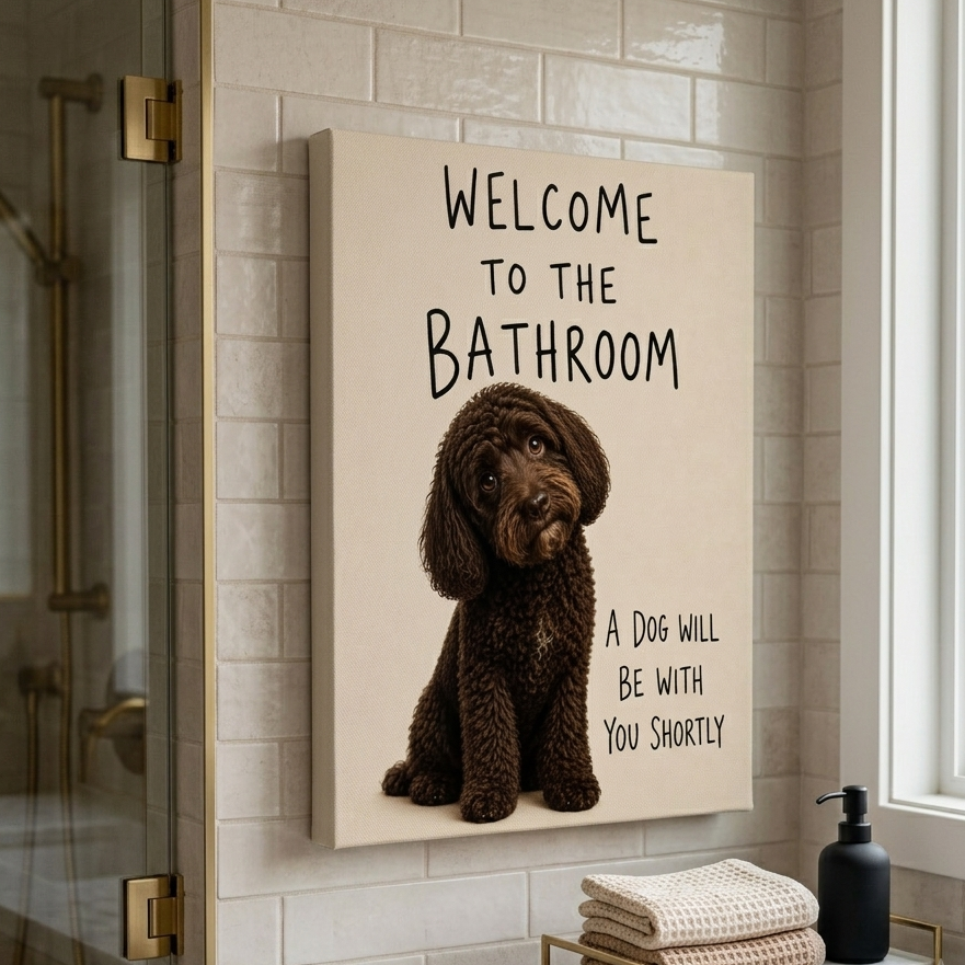 Chocolate Cockapoo Bathroom Wall Art | Welcome to the Bathroom | Funny Dog Lover Decor