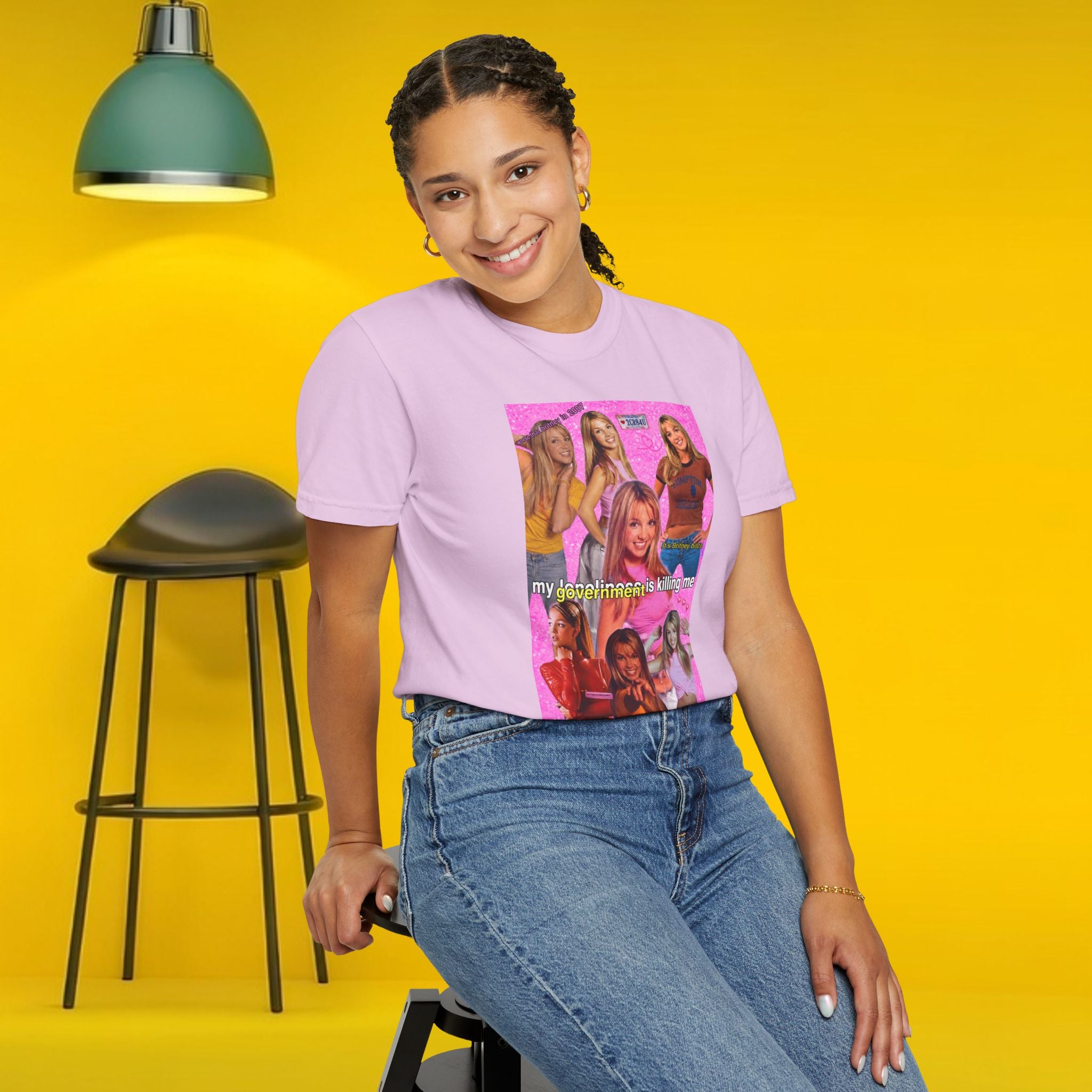 Cotton Y2K Britney Spears "My Loneliness Is Killing Me" meme T-shirt, featuring graphic print and casual fit.