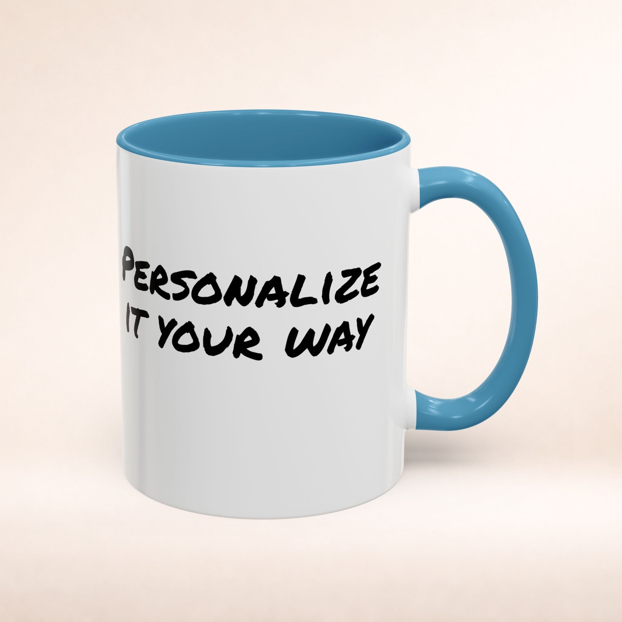 Friends-inspired funny "The Routine" accent coffee mug by Printify, featuring a humorous design and vibrant colors.