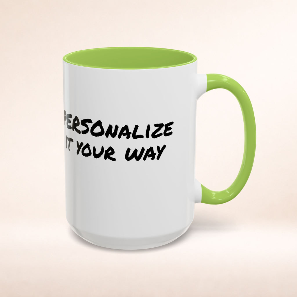 Friends-inspired funny "The Routine" accent coffee mug by Printify, featuring a humorous quote and vibrant ceramic design.