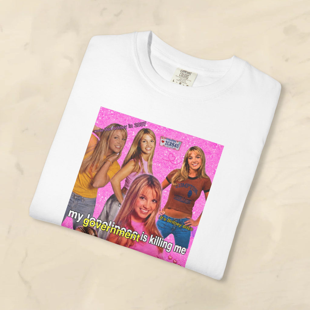 Cotton Y2K Britney Spears "My Loneliness Is Killing Me" meme T-shirt, black with white text, casual fit, printed by Printify.