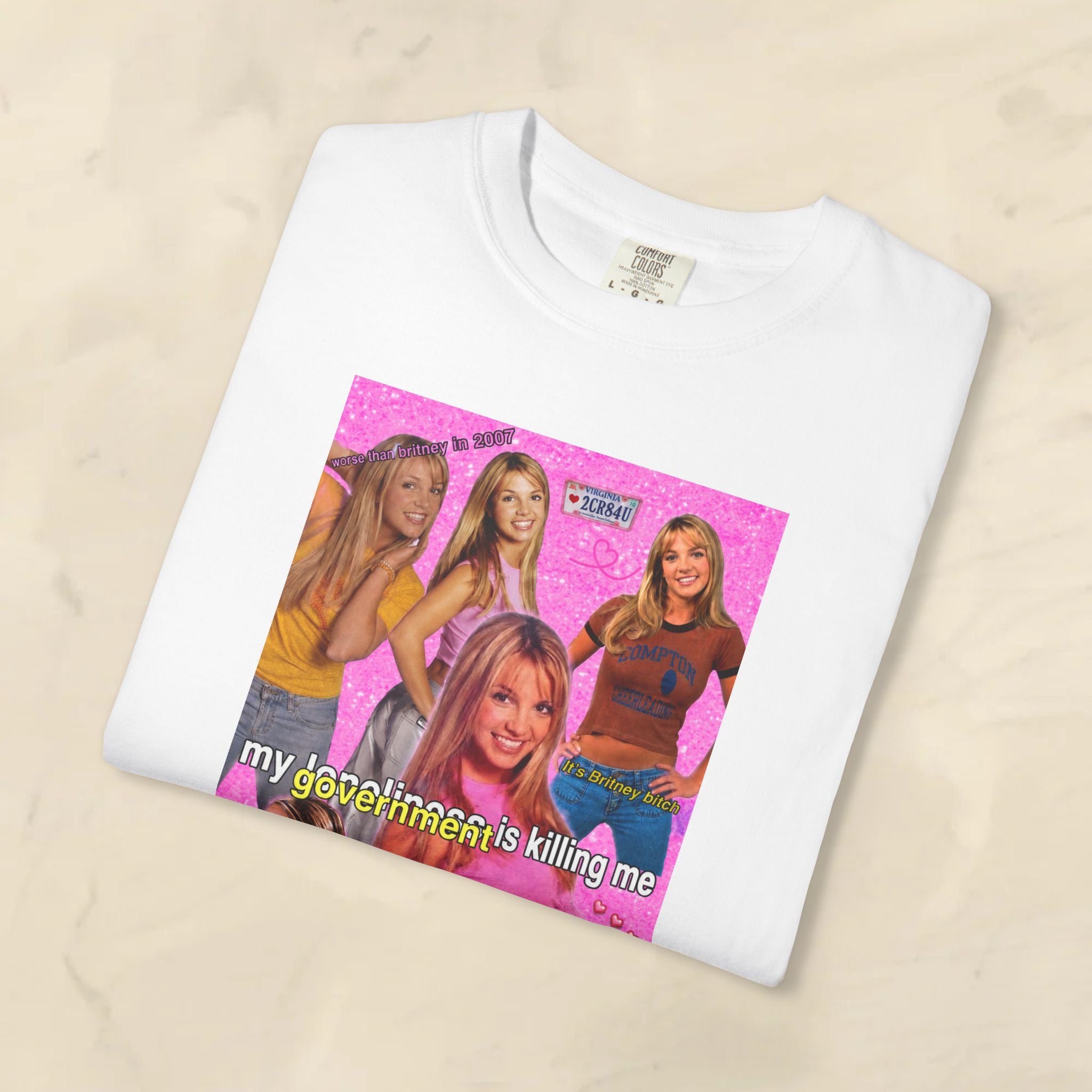 Cotton Y2K Britney Spears "My Loneliness Is Killing Me" meme T-shirt, black with white text, casual fit, printed by Printify.