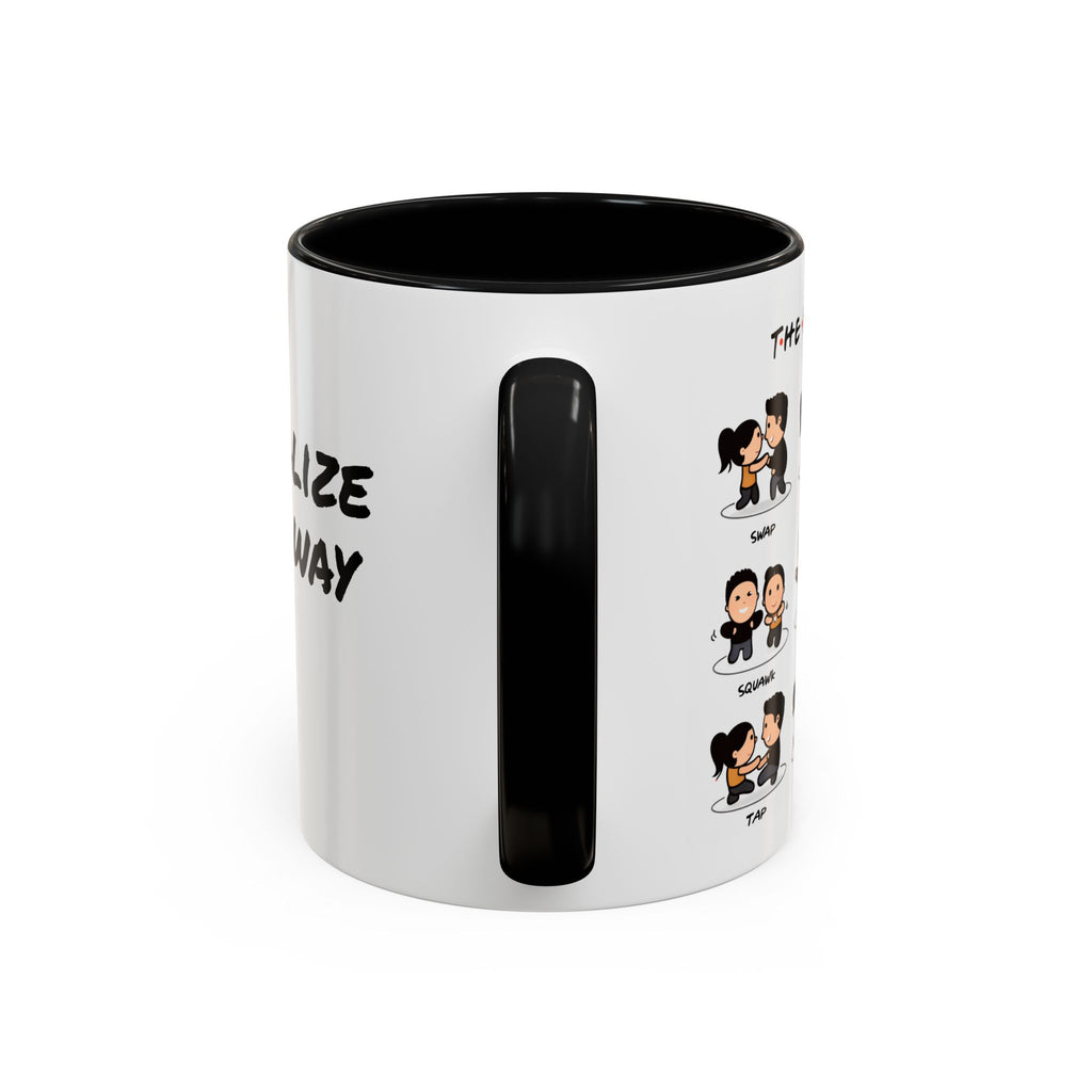 Friends-inspired funny "The Routine" accent coffee mug with colorful design and printed text, perfect for fans of the TV show.