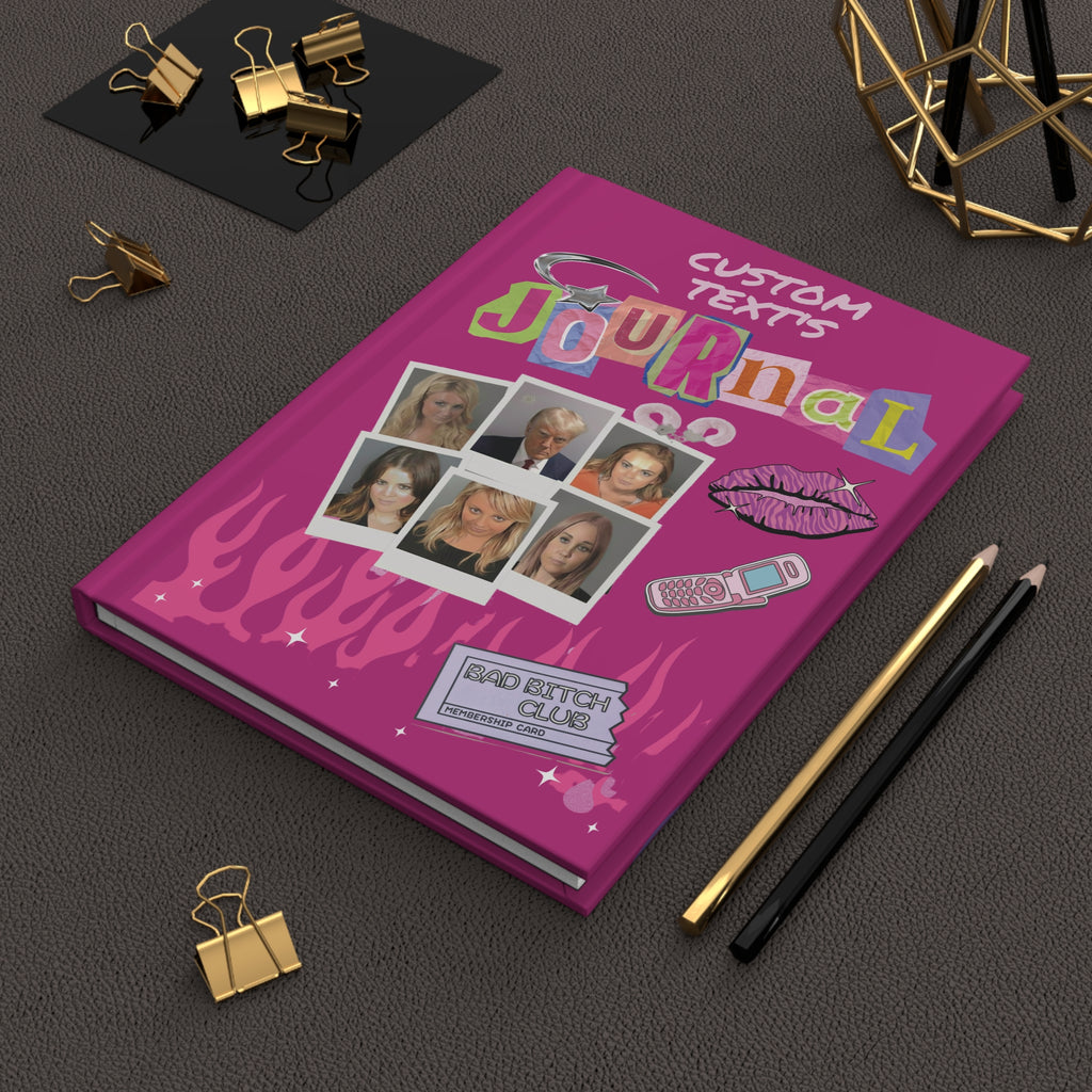 Personalized Y2K celebrity mugshot journal with "Bad Bitch Club" cover, bimbo aesthetic notebook, perfect 2000s-inspired paper gift