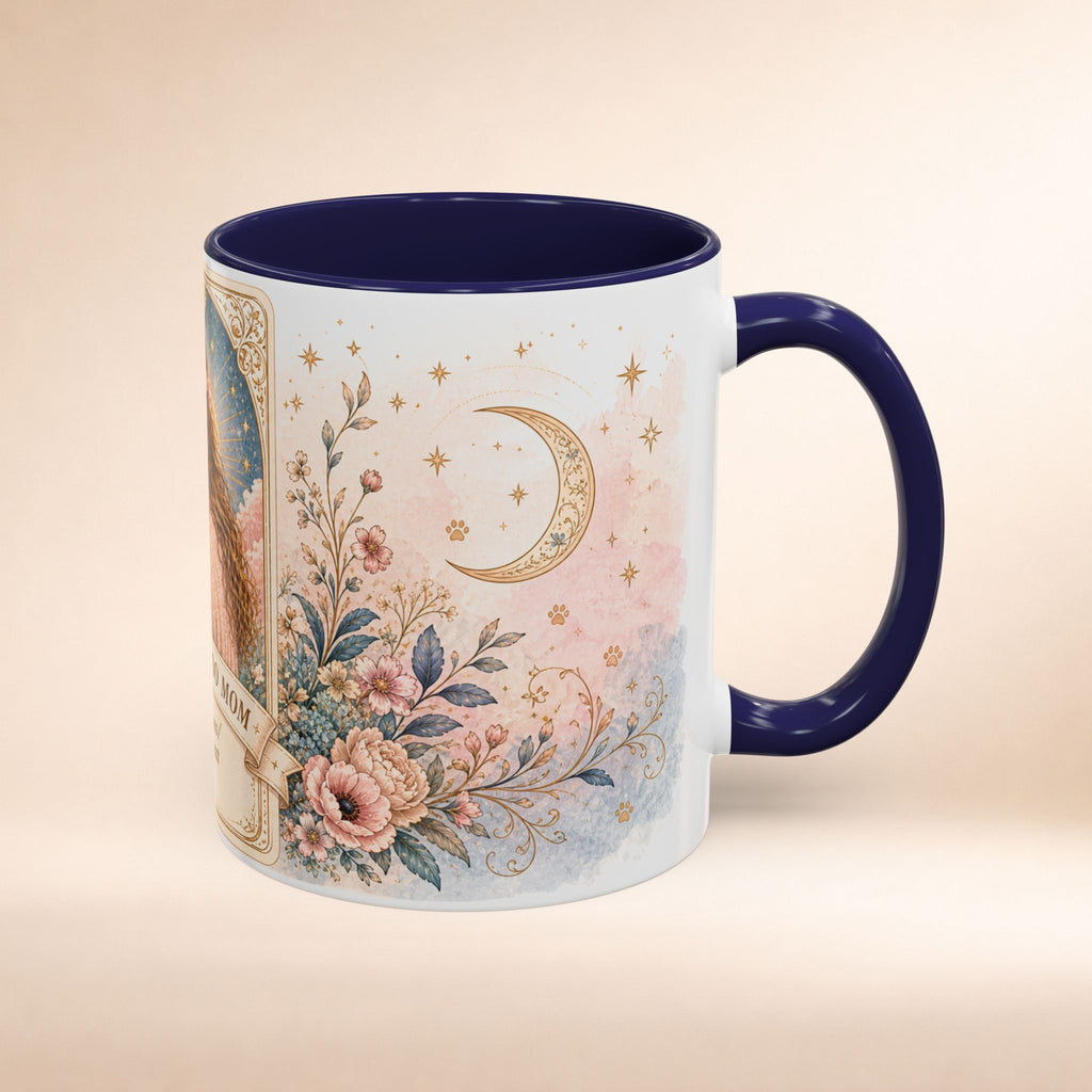 Personalized 'The Cockapoo Mom' floral tarot-style coffee mug, custom dog mom gift, 11oz or 15oz ceramic cup.
